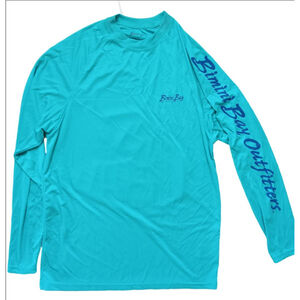 Men's Bimini Bay Long Sleeve T-Shirt Size S Teal Blue Fish Graphic